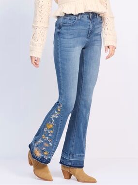 Ashley Mason Blue Embroidered Flare Jeans